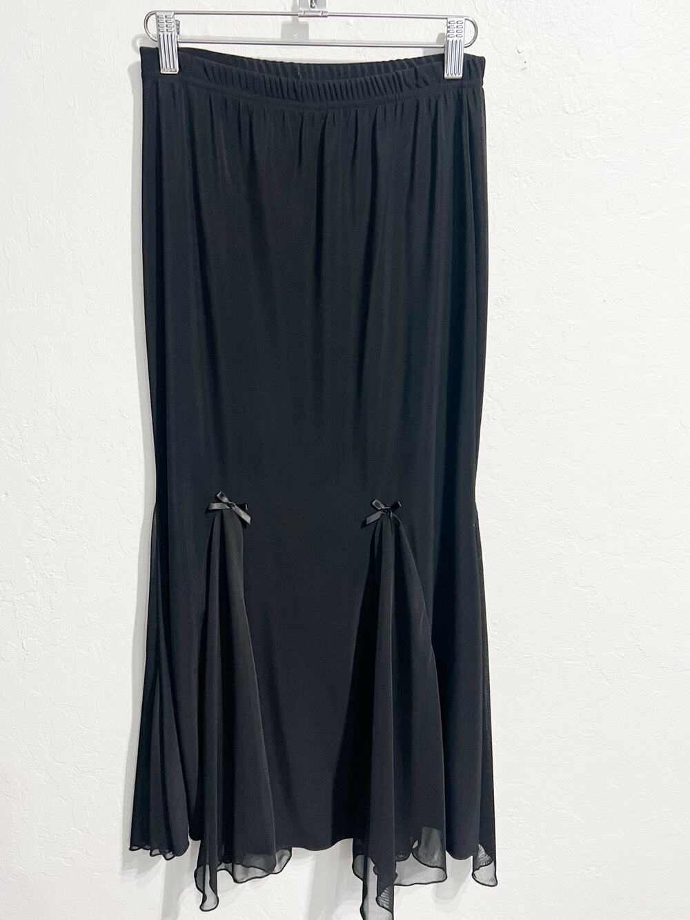 VTG Le Fete Maxi Skirt Whimsigoth Goth Coquette Witchy Bow Sheer Panel Y2K Black